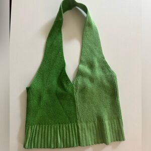 La Hearts Two-Tone Green Ribbed Halter Top
